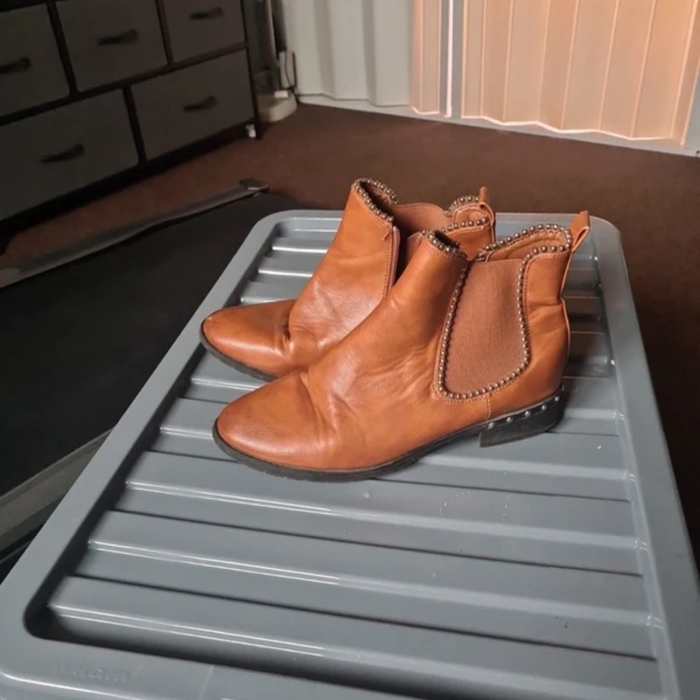 Hunter Brown Ankle Boots with Studded Trim